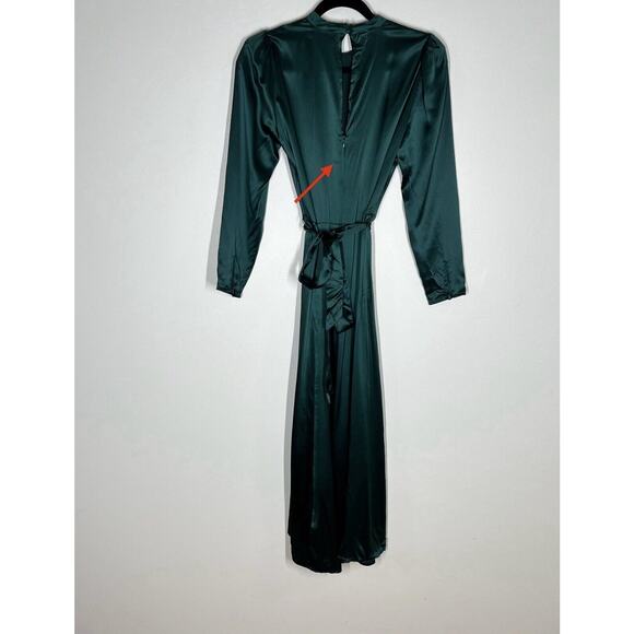 Reformation Sz 4 Julius Silk Satin Long Sleeve Midi Dress in Forest Green - Picture 7 of 15